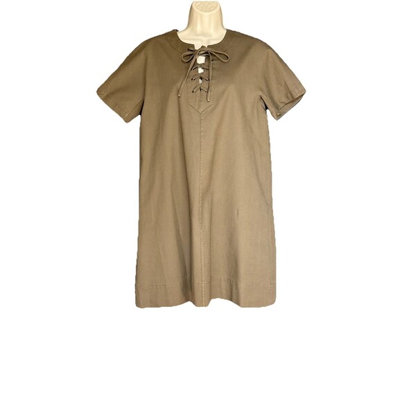 Ann Mashburn Size M Shift Dress Military Green Minimalist Cotton Blend Lace Up - Picture 1 of 8